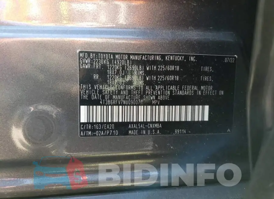 4T3B6RFV7NU090071 Photo# 13