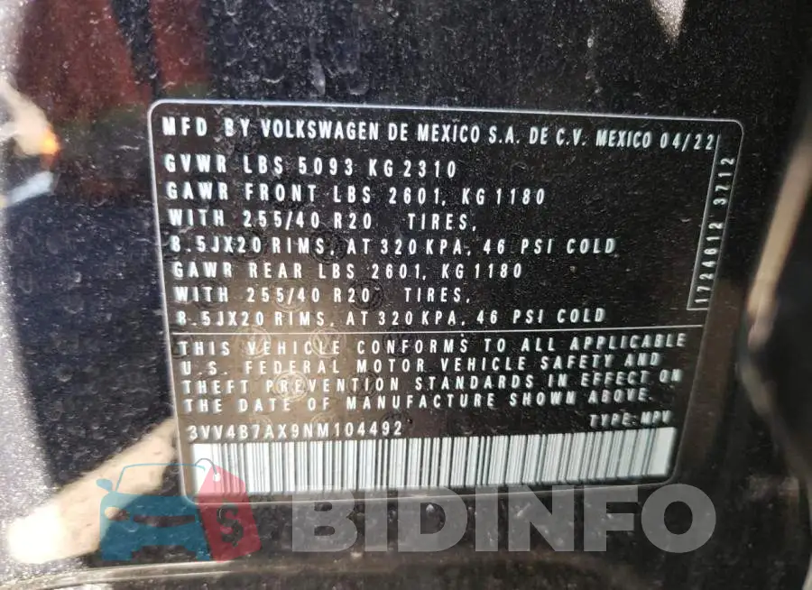 3VV4B7AX9NM104492 Photo# 13
