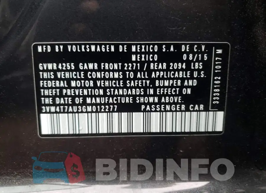 3VW4T7AU3GM012277 Photo# 13