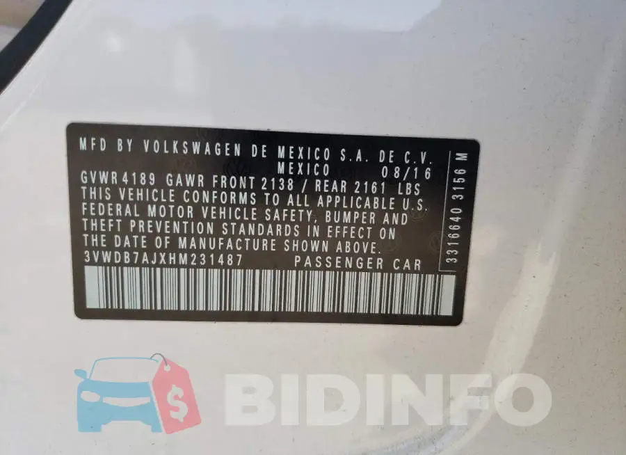 3VWDB7AJXHM231487 Photo# 12