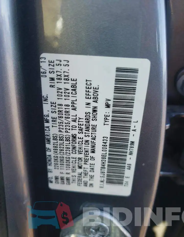 5J8TB4H39EL006433 Photo# 12
