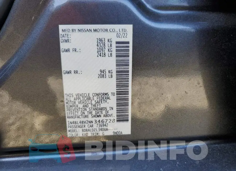 1N4BL4BV2NN346728 Photo# 12