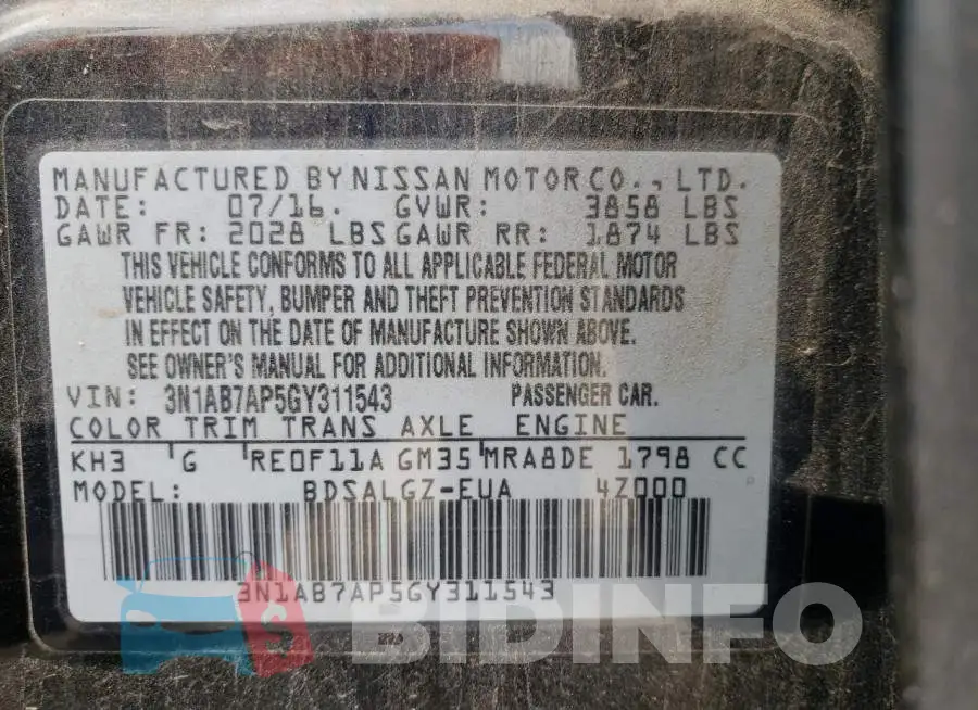 3N1AB7AP5GY311543 Photo# 13