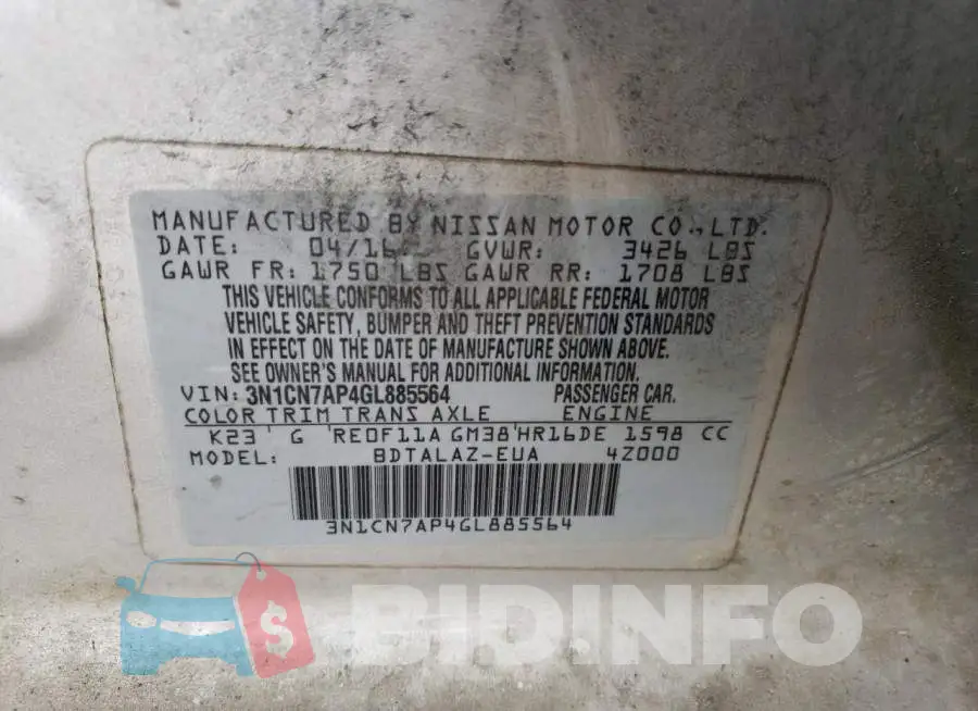 3N1CN7AP4GL885564 Photo# 13
