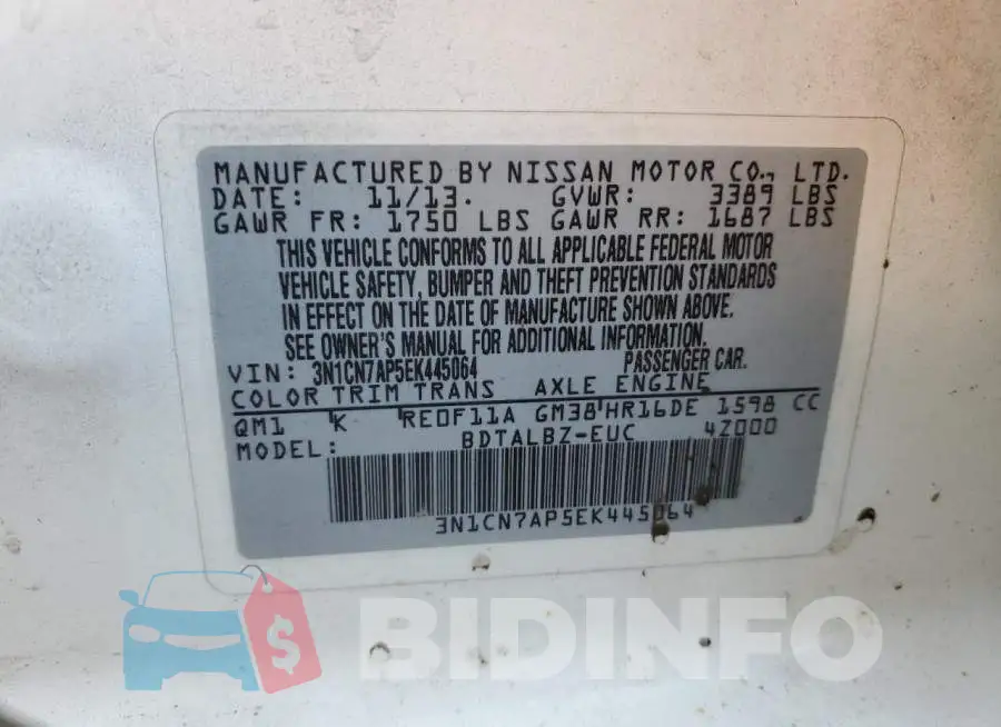 3N1CN7AP5EK445064 Photo# 12