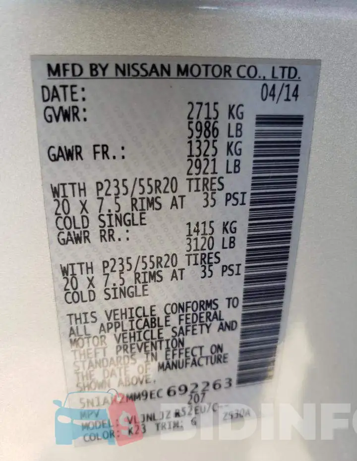 5N1AR2MM9EC692263 Photo# 14
