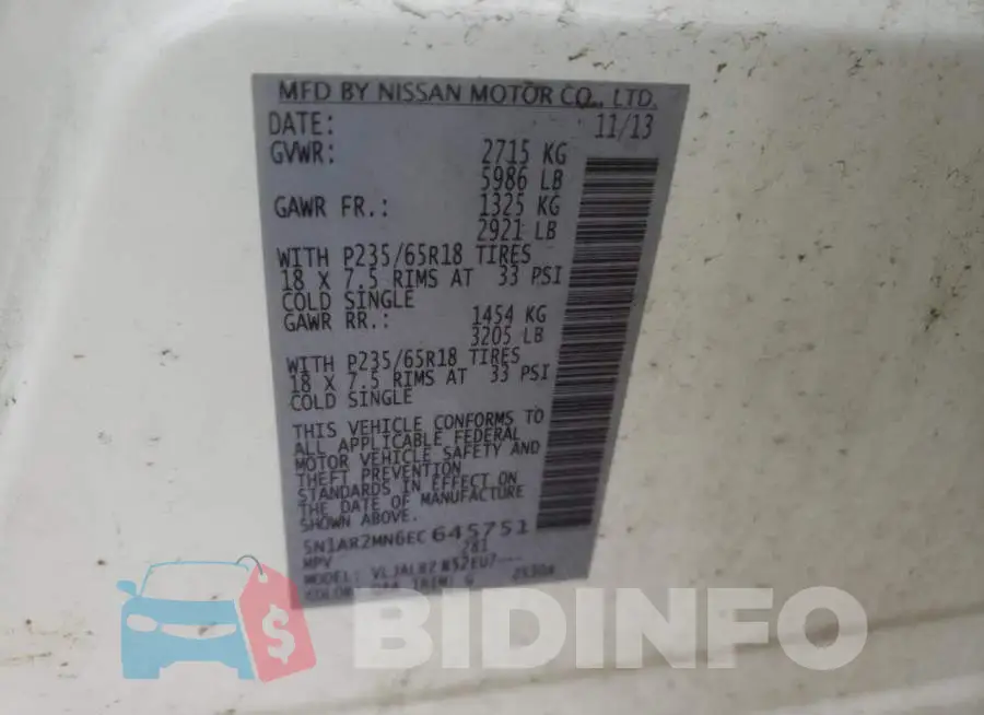 5N1AR2MN6EC645751 Photo# 13