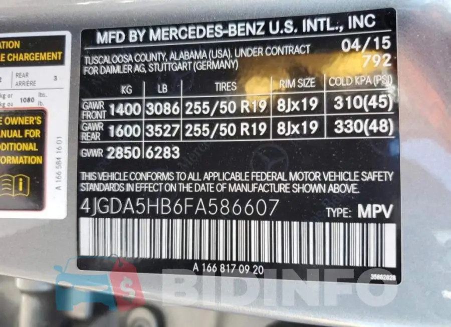 4JGDA5HB6FA586607 Photo# 12
