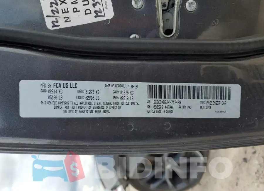 2C3CDXBG2KH717409 Photo# 13
