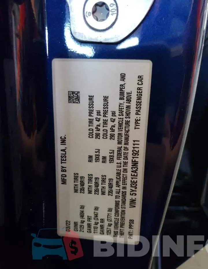 5YJ3E1EA3NF192111 Photo# 13
