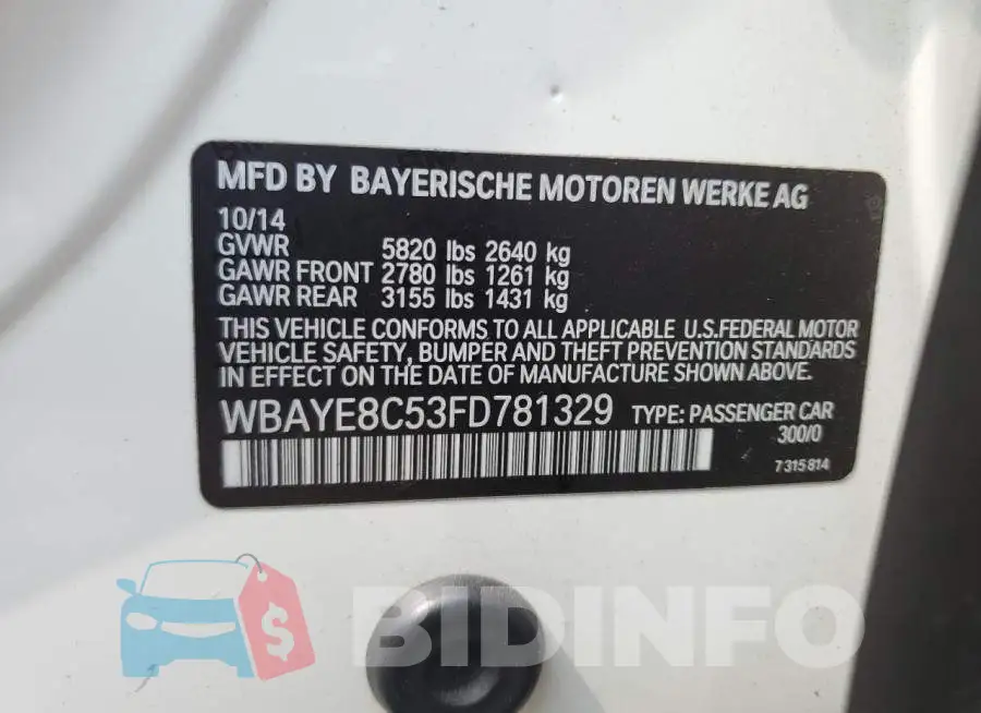 WBAYE8C53FD781329 Photo# 12