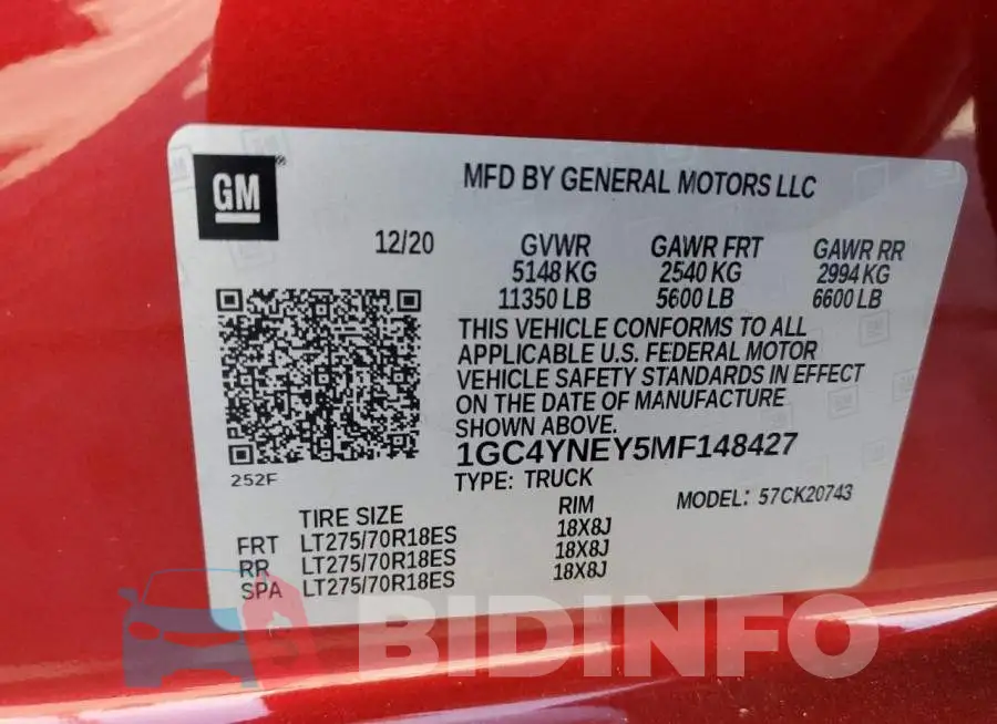 1GC4YNEY5MF148427 Photo# 12