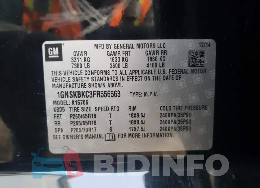 1GNSKBKC3FR556563 Photo# 13