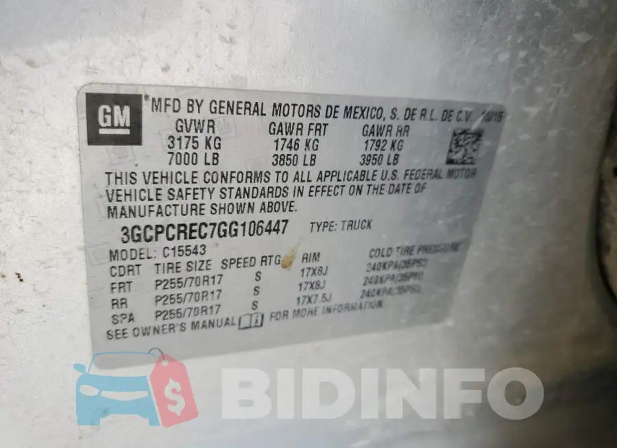 3GCPCREC7GG106447 Photo# 12