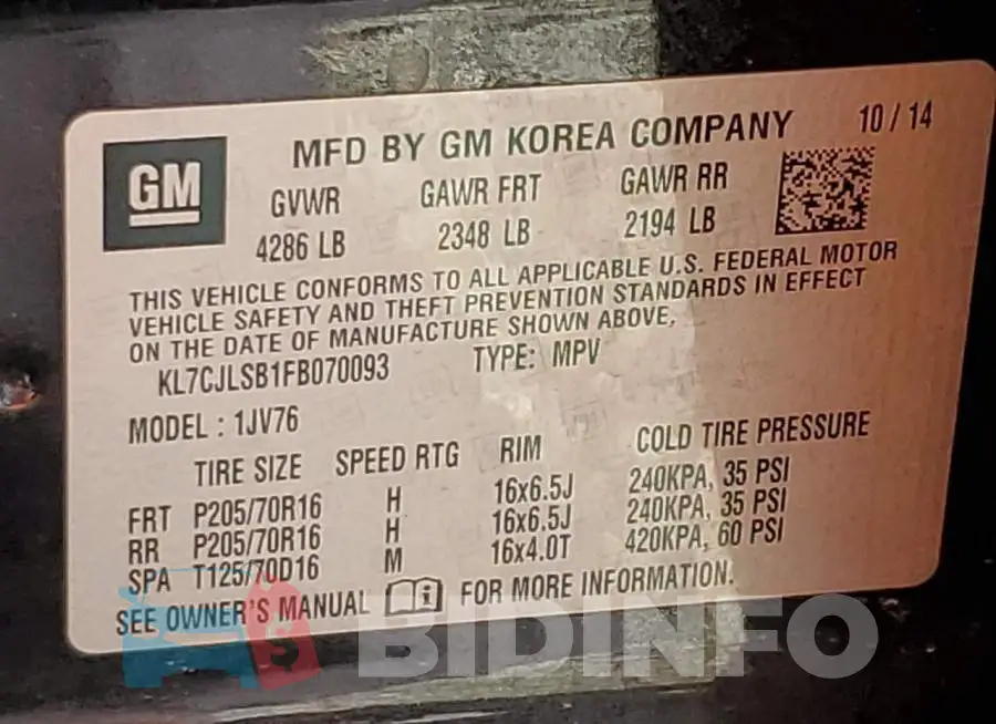 KL7CJLSB1FB070093 Photo# 13
