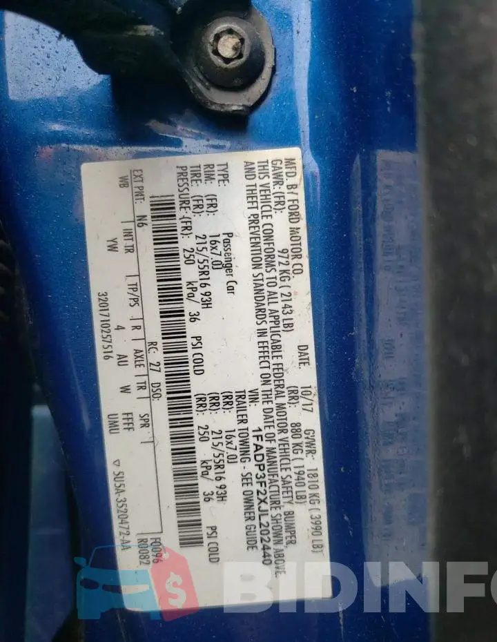1FADP3F2XJL202440 Photo# 13