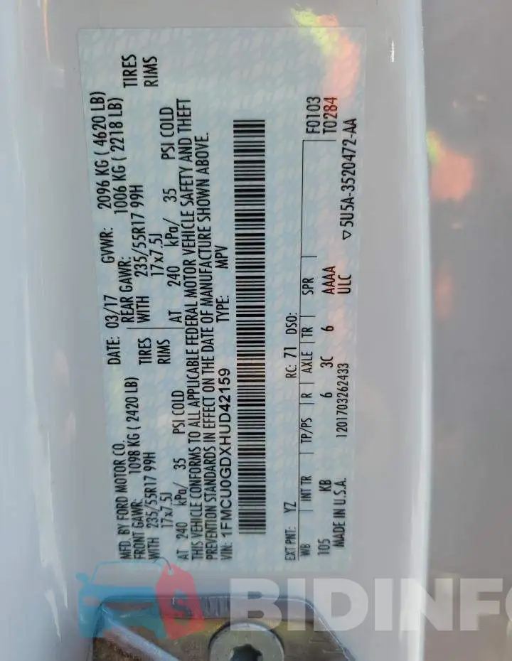 1FMCU0GDXHUD42159 Photo# 14