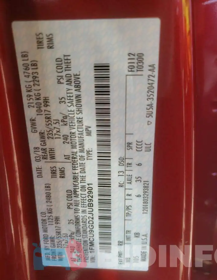 1FMCU9GD2JUB92901 Photo# 13
