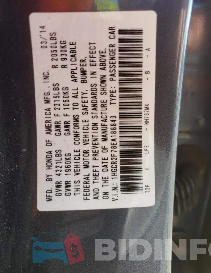 1HGCR2F78EA188840 Photo# 12