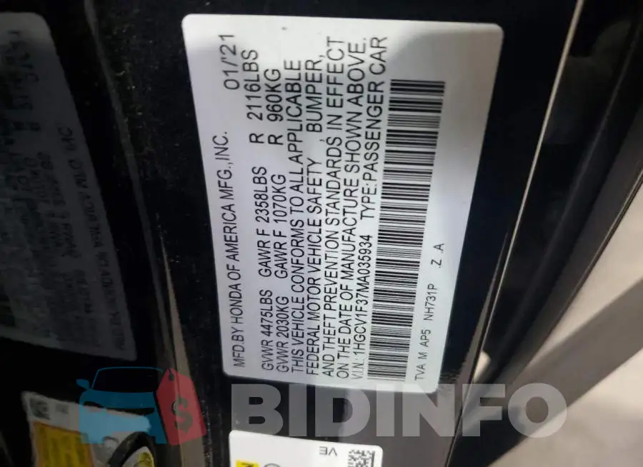 1HGCV1F37MA035934 Photo# 12