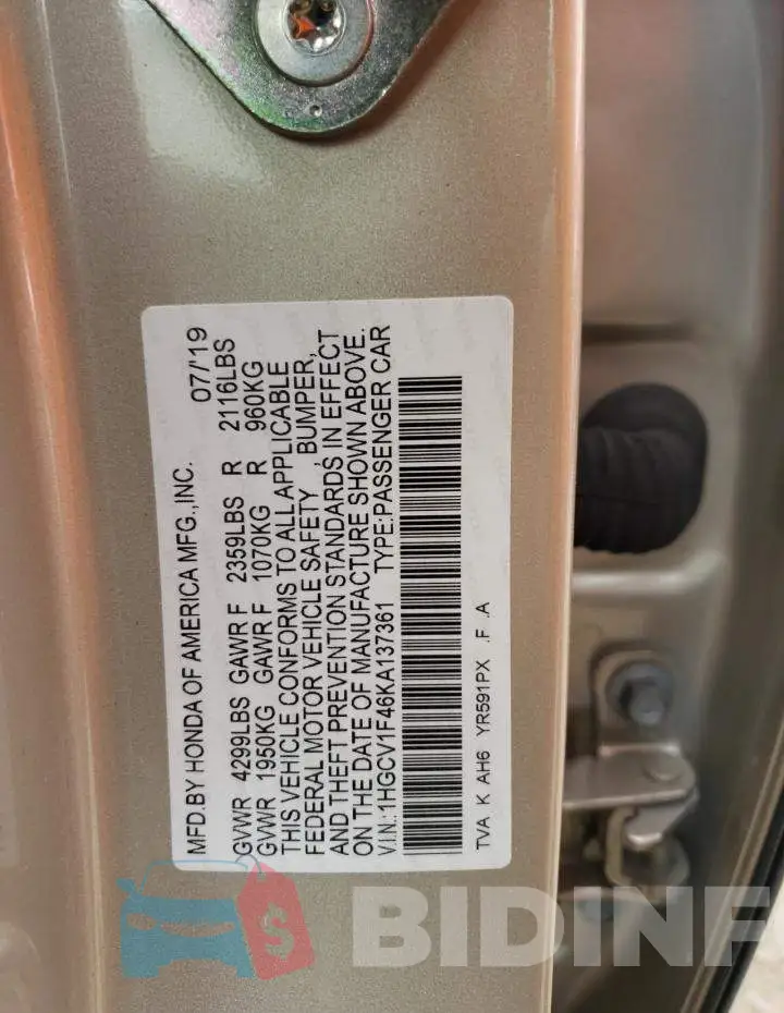 1HGCV1F46KA137361 Photo# 13