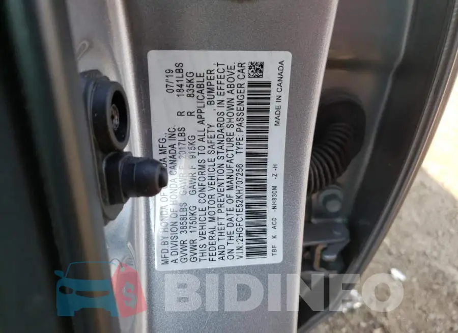 2HGFC1E52KH707256 Photo# 12