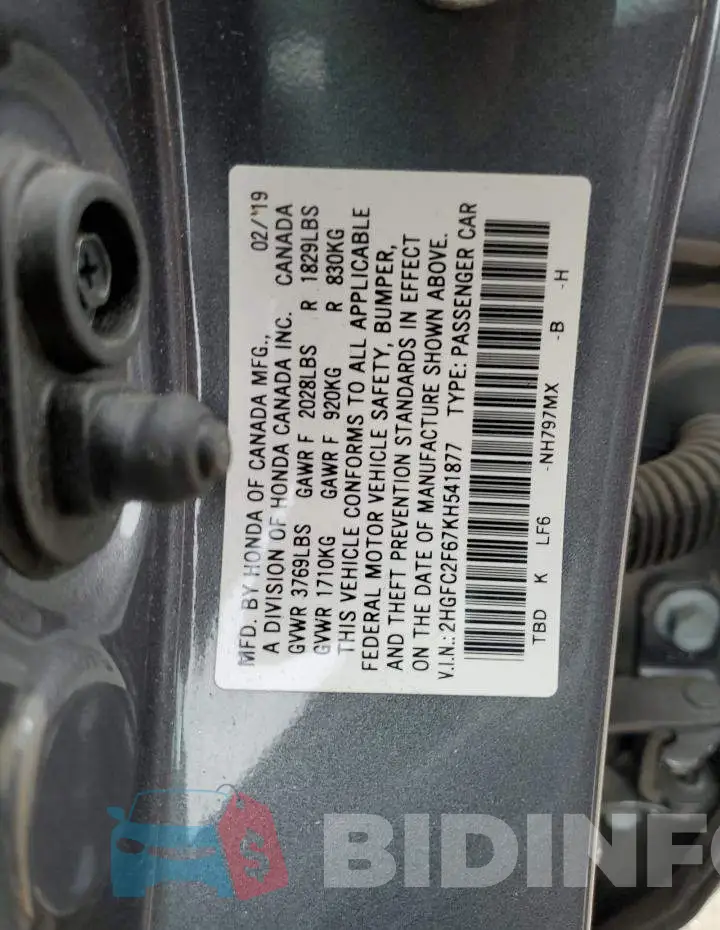 2HGFC2F67KH541877 Photo# 12