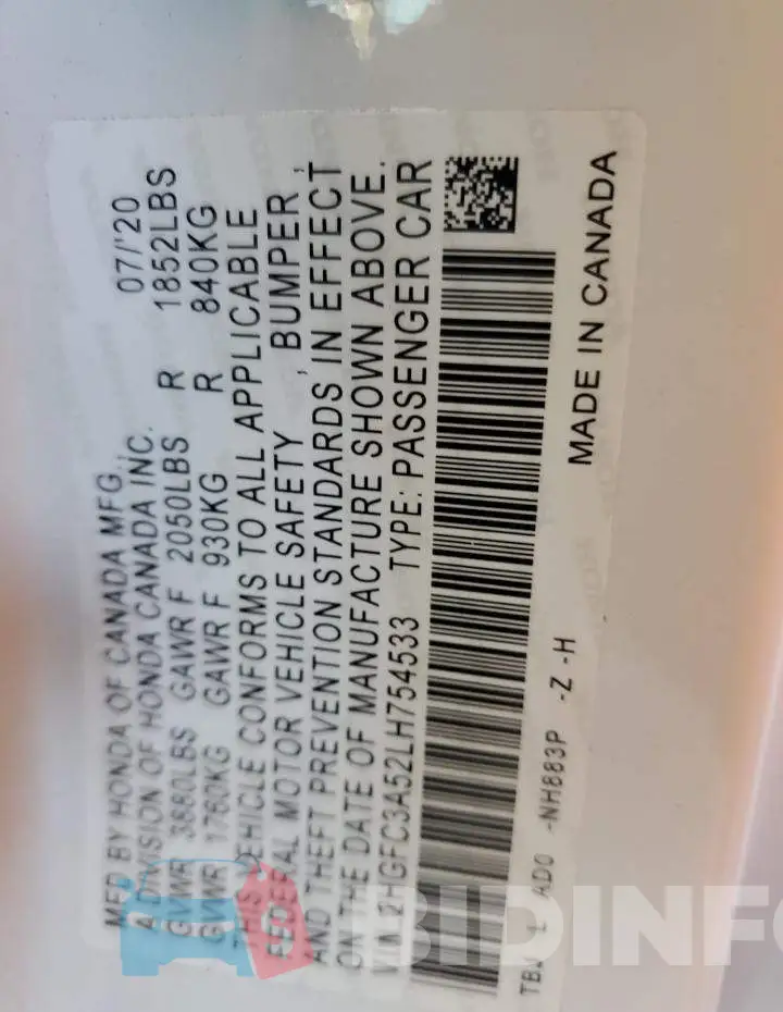 2HGFC3A52LH754533 Photo# 12
