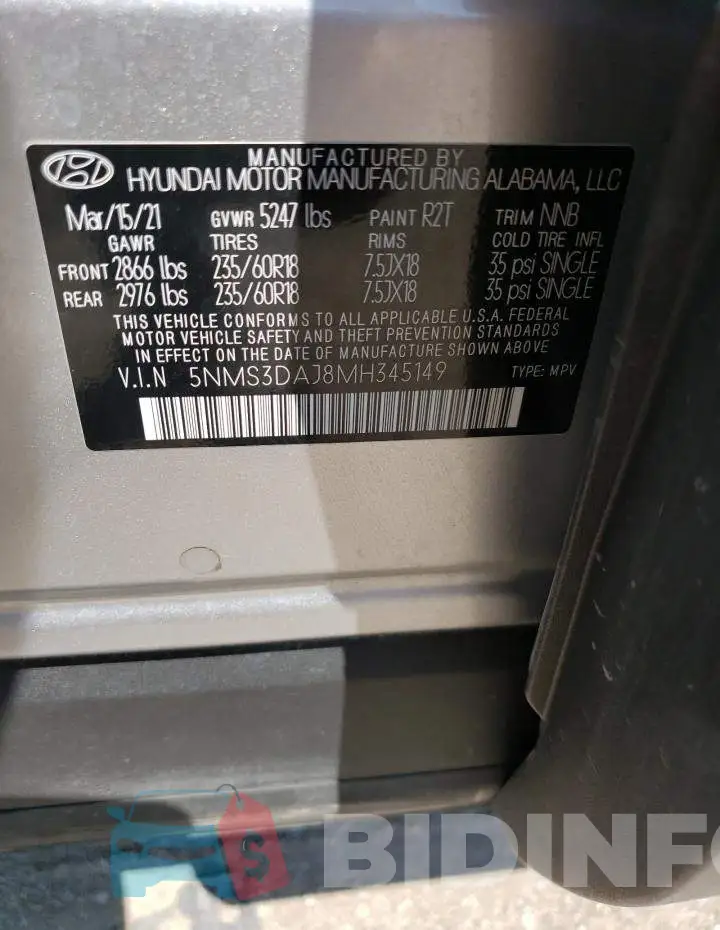 5NMS3DAJ8MH345149 Photo# 12