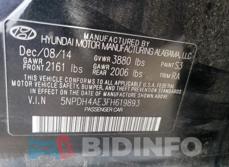 5NPDH4AE3FH619893 Photo# 13
