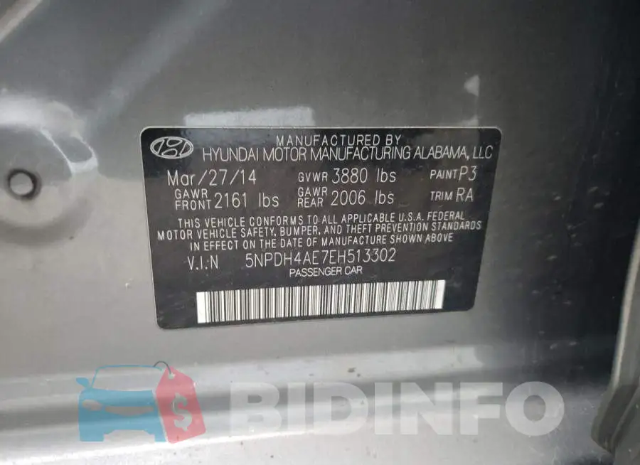 5NPDH4AE7EH513302 Photo# 12