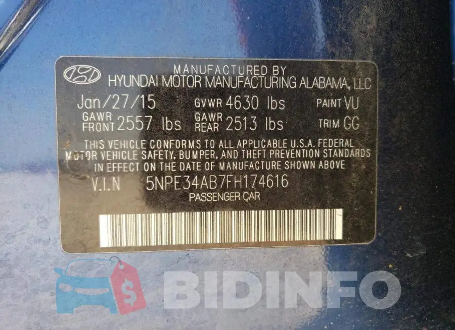 5NPE34AB7FH174616 Photo# 12