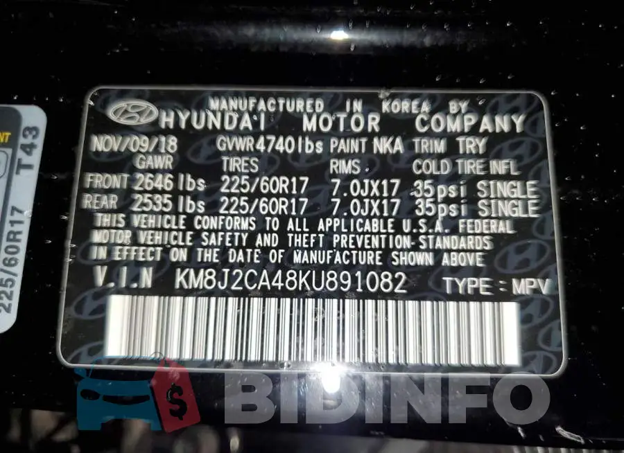 KM8J2CA48KU891082 Photo# 13