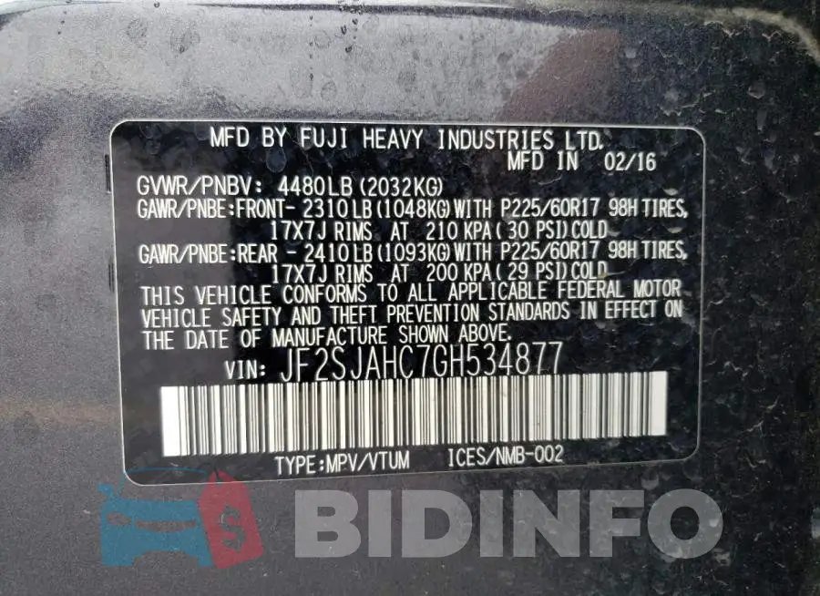 JF2SJAHC7GH534877 Photo# 12