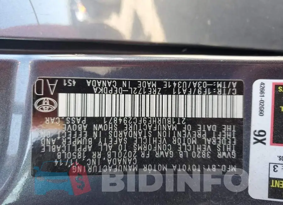 2T1BURHE9FC294871 Photo# 12