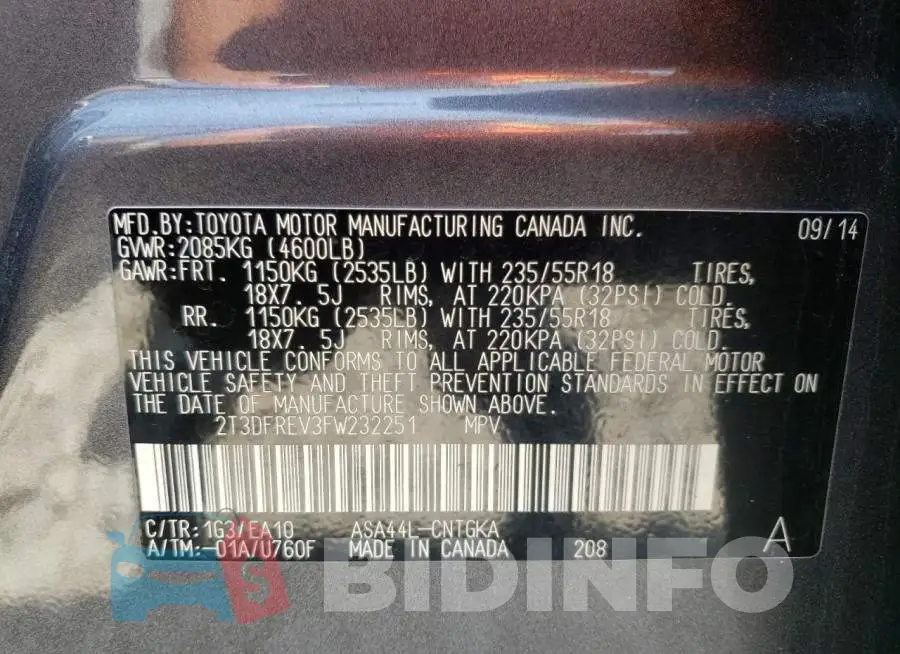 2T3DFREV3FW232251 Photo# 12