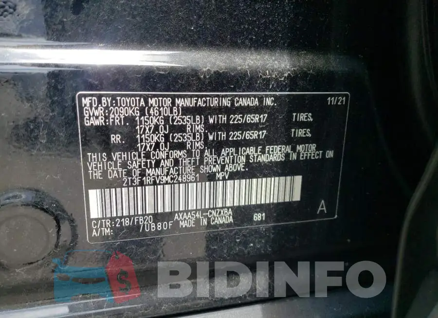 2T3F1RFV9MC248961 Photo# 13