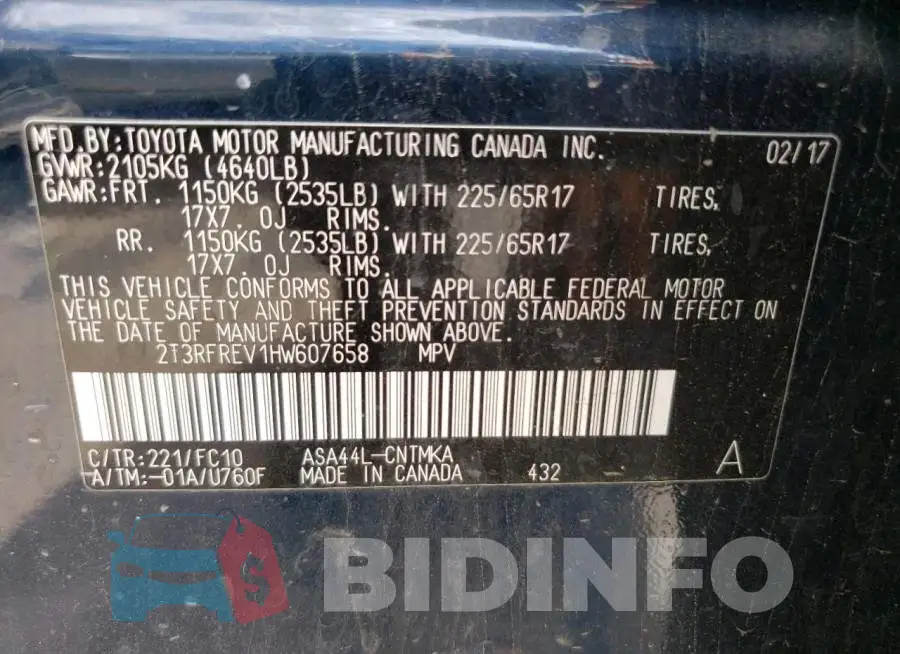 2T3RFREV1HW607658 Photo# 13