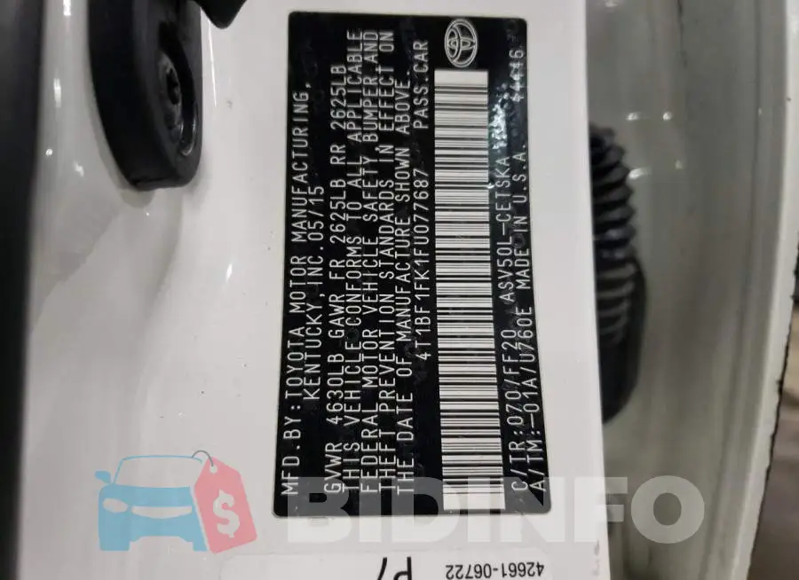 4T1BF1FK1FU077687 Photo# 12