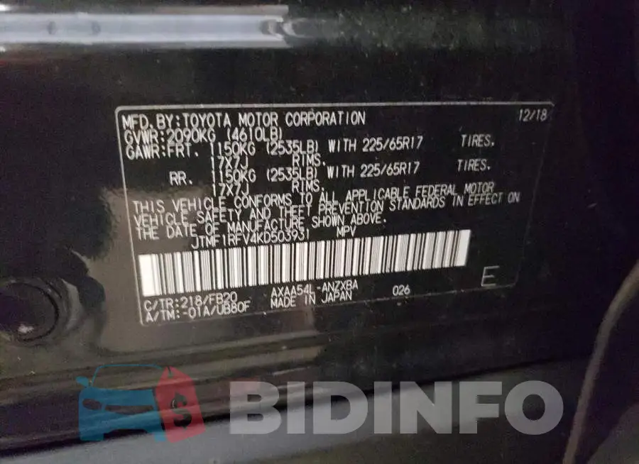 JTMF1RFV4KD503931 Photo# 12