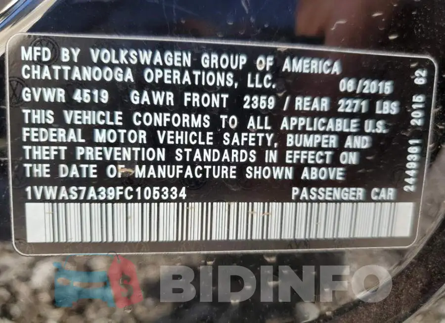 1VWAS7A39FC105334 Photo# 12