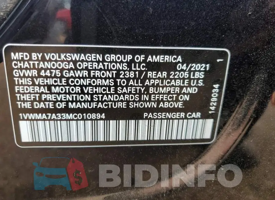 1VWMA7A33MC010894 Photo# 12