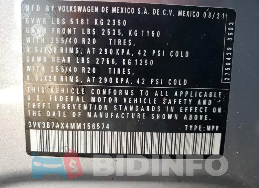 3VV3B7AX4MM156574 Photo# 14