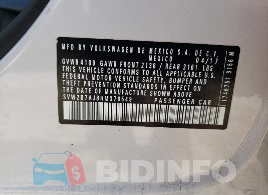 3VW2B7AJ8HM376549 Photo# 12