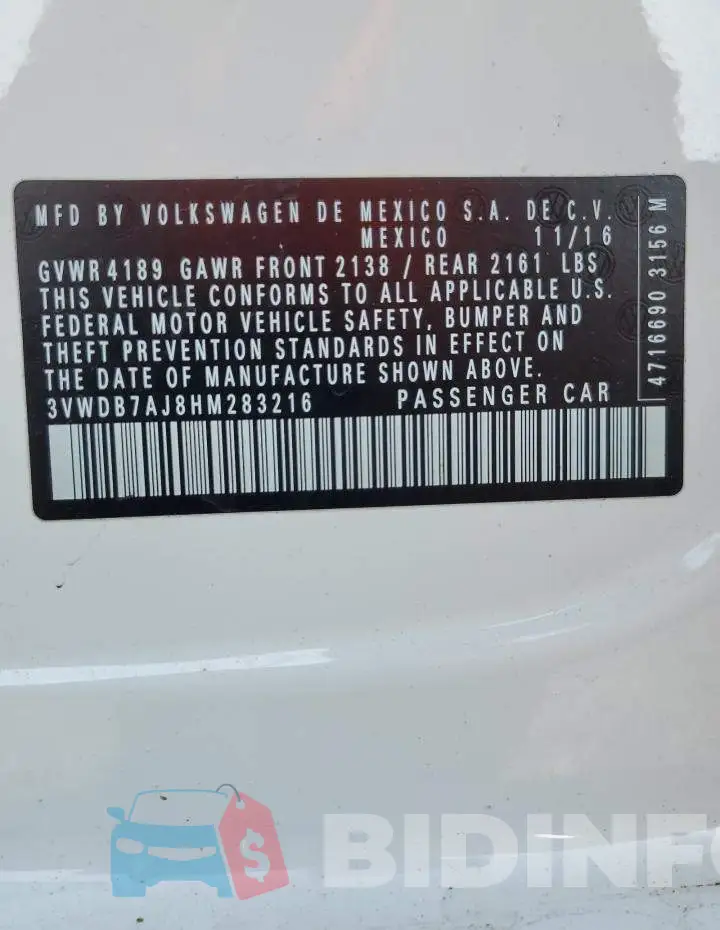 3VWDB7AJ8HM283216 Photo# 13