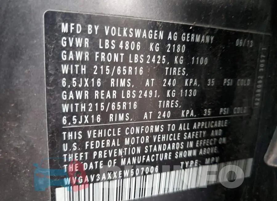 WVGAV3AXXEW507006 Photo# 13
