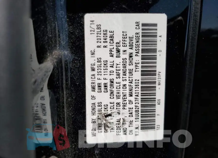 19UUB2F37FA013602 Photo# 13