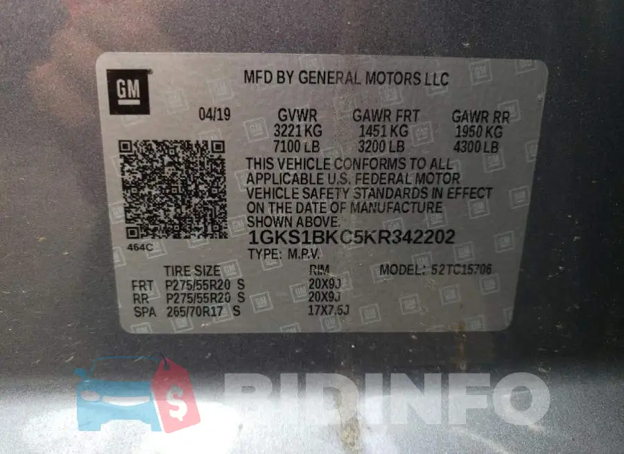1GKS1BKC5KR342202 Photo# 14