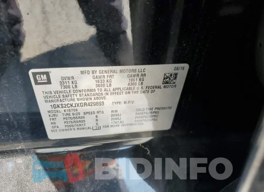 1GKS2CKJXGR429893 Photo# 14