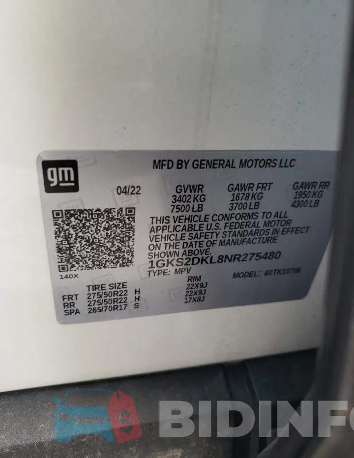 1GKS2DKL8NR275480 Photo# 13
